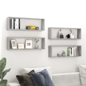 Estante de pared 4 uds contrachapado gris hormigón 80x15x26,5cm en Estanterías | Comprar online en Foru.es