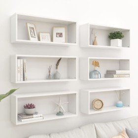 Estantes cubo de pared 6 uds contrachapada blanco 60x15x23 cm en Estanterías | Comprar online en Foru.es
