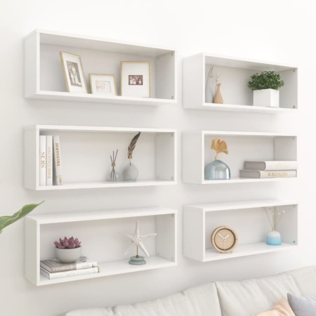 Estantes cubo de pared 6 uds contrachapada blanco 60x15x23 cm en Estanterías | Comprar online en Foru.es
