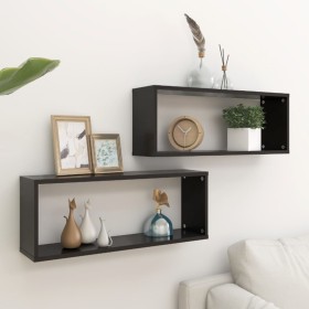 Estante cubo de pared 2 uds contrachapado negro 60x15x23 cm en Estanterías | Comprar online en Foru.es