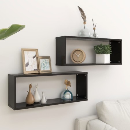 Estante cubo de pared 2 uds contrachapado negro 60x15x23 cm en Estanterías | Comprar online en Foru.es