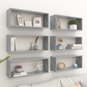 Estante cubo pared 6 uds contrachapado gris hormigón 60x15x23cm en Estanterías | Comprar online en Foru.es