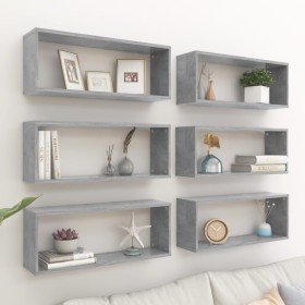 Estante cubo pared 6 uds contrachapado gris hormigón 60x15x23cm en Estanterías | Comprar online en Foru.es