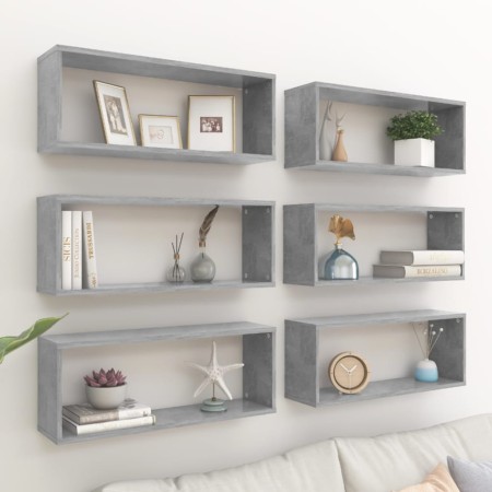 Estante cubo pared 6 uds contrachapado gris hormigón 60x15x23cm en Estanterías | Comprar online en Foru.es