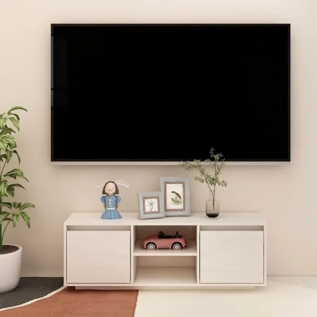 Mueble de TV madera maciza de pino blanco 110x30x40 cm de vidaXL, Muebles TV - Ref: Foro24-809901, Precio: 68,01 €, Descuento: %