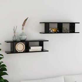 Estante de pared 2 uds madera contrachapada negro 75x18x20 cm en Estanterías | Comprar online en Foru.es