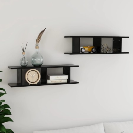 Estante de pared 2 uds madera contrachapada negro 75x18x20 cm en Estanterías | Comprar online en Foru.es