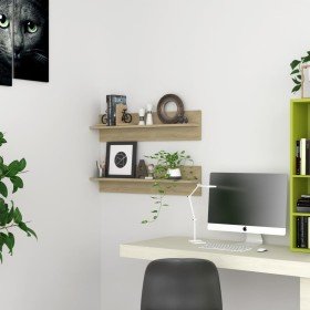 Estantes de pared 2 uds contrachapada color roble 80x11,5x18 cm en Estanterías | Comprar online en Foru.es