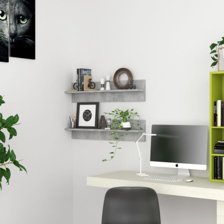 Estante de pared 2 uds contrachapado gris hormigón 80x11,5x18cm en Estanterías | Comprar online en Foru.es