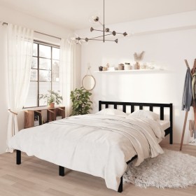 Estructura de cama de madera maciza de pino negra 140x190 cm de vidaXL, Camas y somieres - Ref: Foro24-810066, Precio: 141,76...