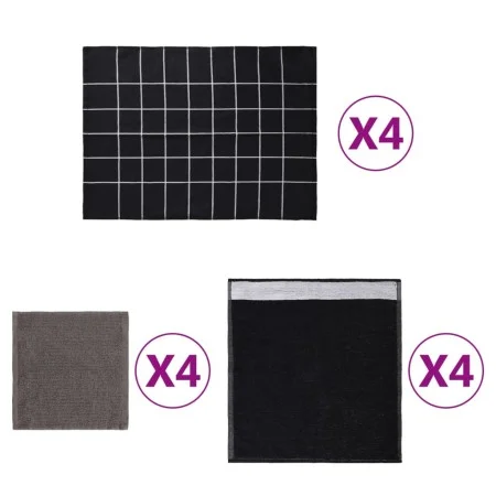 Juego de paños 12 unidades algodón negro y gris de vidaXL, Toallas - Ref: Foro24-136294, Precio: 25,10 €, Descuento: %