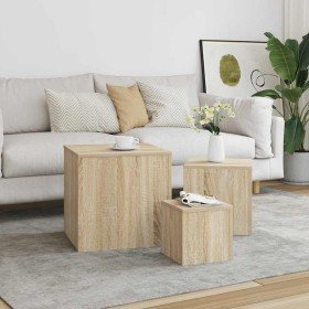 Mesas auxiliares 3 pzas madera contrachapada color roble Sonoma en Mesas auxiliares | Comprar online en Foru.es