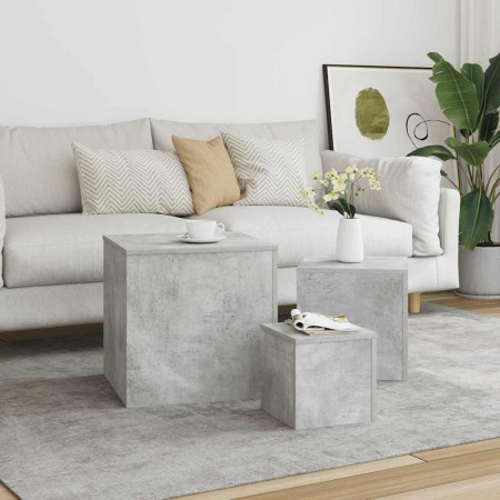 Mesas auxiliares 3 piezas aglomerado gris hormigón en Mesas auxiliares | Comprar online en Foru.es