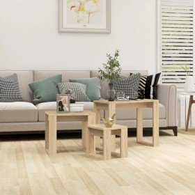Mesas apilables 3 pzas madera contrachapada color roble Sonoma en Mesas auxiliares | Comprar online en Foru.es