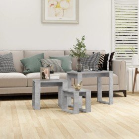 Mesas apilables 3 piezas madera contrachapada gris hormigón en Mesas auxiliares | Comprar online en Foru.es