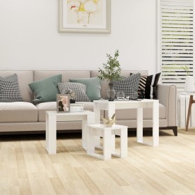 Mesas apilables 3 piezas madera contrachapada blanco brillante en Mesas auxiliares | Comprar online en Foru.es