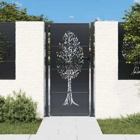 Anthracite gray steel garden gate tree design 105x205 cm by vidaXL, garden gates - Ref: Foro24-153159, Price: 336,91 €, Disco...