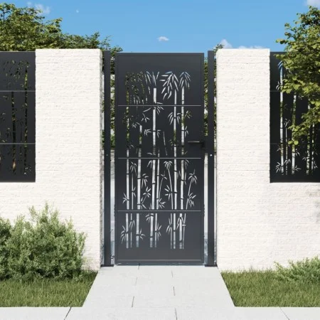 Anthracite gray steel garden gate with bamboo design 105x180 cm by vidaXL, garden gates - Ref: Foro24-153182, Price: 265,63 €...