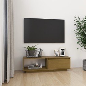 Mueble de TV de madera maciza pino marrón miel 110x30x33,5 cm en Muebles TV | Comprar online en Foru.es