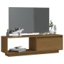 Mueble de TV de madera maciza pino marrón miel 110x30x33,5 cm en Muebles TV | Comprar online en Foru.es