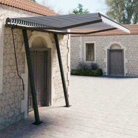 Toldo retráctil automático con postes azul y blanco 3,5x2,5 m en Toldos | Comprar online en Foru.es