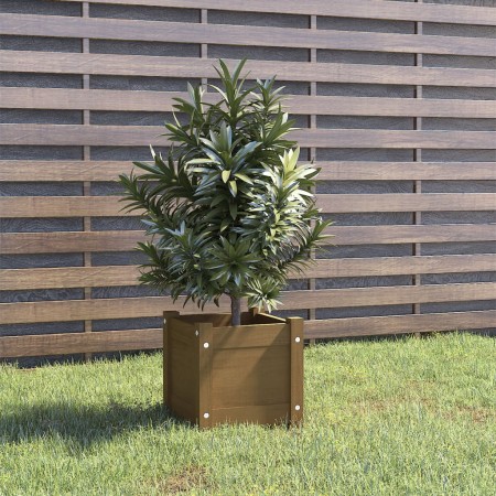 Jardinera de madera maciza de pino marrón 31x31x31 cm en Macetas y jardineras | Comprar online en Foru.es
