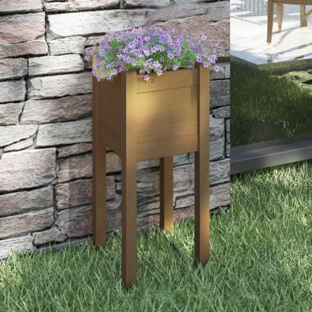 Jardinera de madera maciza de pino marrón miel 31x31x70 cm en Macetas y jardineras | Comprar online en Foru.es