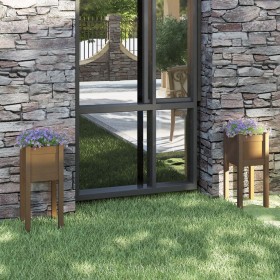 Jardineras 2 uds madera maciza de pino marrón miel 31x31x70 cm en Macetas y jardineras | Comprar online en Foru.es