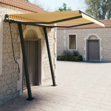 Toldo automático retráctil con postes amarillo blanco 3,5x2,5 m en Toldos | Comprar online en Foru.es