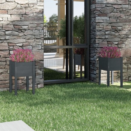 Jardineras 2 unidades madera maciza de pino gris 40x40x70 cm en Macetas y jardineras | Comprar online en Foru.es