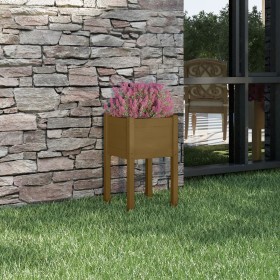 Jardinera de madera maciza de pino marrón miel 40x40x70 cm en Macetas y jardineras | Comprar online en Foru.es