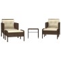 Set muebles de jardín 5 piezas y cojines ratán sintético marrón de vidaXL, Conjuntos de jardín - Ref: Foro24-319680, Precio: ...
