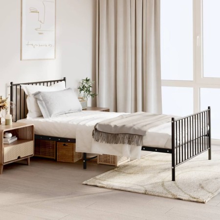 Estructura de cama con cabecero y estribo metal negro 107x203cm de vidaXL, Camas y somieres - Ref: Foro24-350878, Precio: 87,...