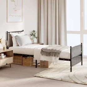 Estructura de cama con cabecero y estribo metal negro 75x190 cm de vidaXL, Camas y somieres - Ref: Foro24-350872, Precio: 67,...