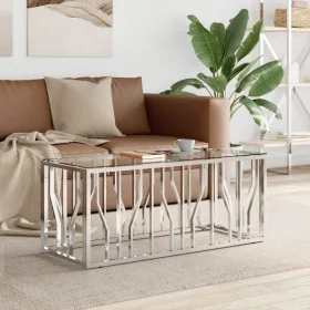 Mesa de centro acero inoxidable y vidrio 110x45x45 cm de vidaXL, Mesas de centro - Ref: Foro24-350049, Precio: 159,72 €, Desc...
