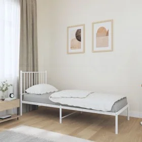 Metal bed frame with white headboard 75x190 cm by vidaXL, Beds and slatted bases - Ref: Foro24-350921, Price: 76,54 €, Discou...