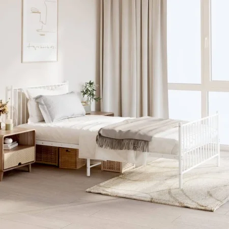 Estructura cama metal con cabecero y pie cama blanca 107x203 cm de vidaXL, Camas y somieres - Ref: Foro24-350945, Precio: 84,...