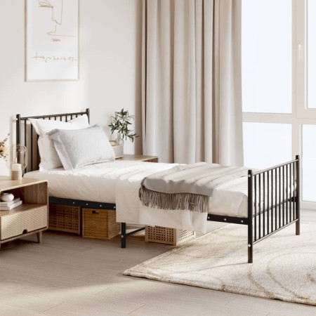Estructura de cama con cabecero y estribo metal negro 90x190 cm de vidaXL, Camas y somieres - Ref: Foro24-350874, Precio: 65,...