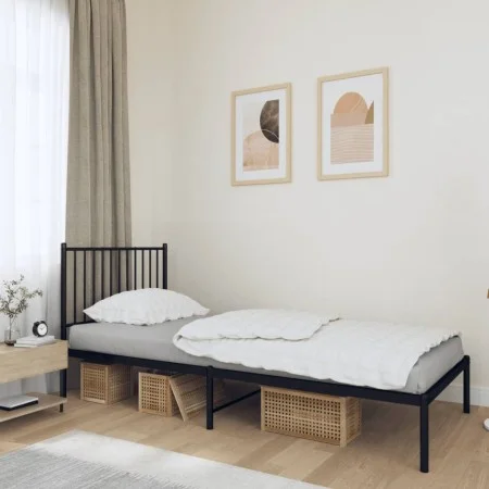 Estructura de cama con cabecero metal negro 90x190 cm de vidaXL, Camas y somieres - Ref: Foro24-350856, Precio: 64,01 €, Desc...