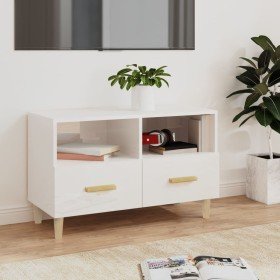 Mueble de TV madera contrachapada blanco brillo 80x36x50 cm en Muebles TV | Comprar online en Foru.es
