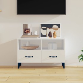 Mueble de TV madera contrachapada blanco brillo 80x36x50 cm en Muebles TV | Comprar online en Foru.es