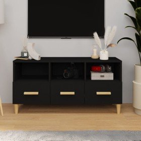 Mueble de TV madera contrachapada negro 102x36x50 cm en Muebles TV | Comprar online en Foru.es