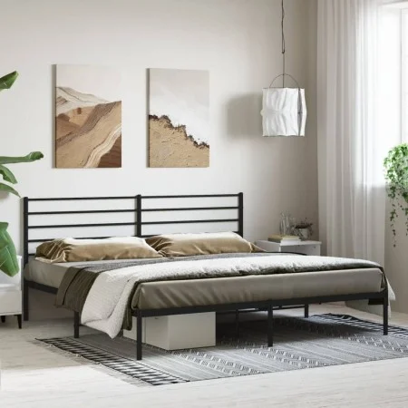 Estructura de cama con cabecero metal negro 180x200 cm de vidaXL, Camas y somieres - Ref: Foro24-352323, Precio: 117,50 €, De...