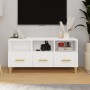 Mueble de TV madera contrachapada blanco brillo 102x36x50 cm en Muebles TV | Comprar online en Foru.es