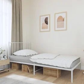 Estructura de cama de metal con cabecero blanco 107x203 cm de vidaXL, Camas y somieres - Ref: Foro24-350927, Precio: 76,40 €,...