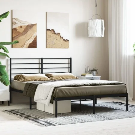 Estructura de cama con cabecero metal negro 160x200 cm de vidaXL, Camas y somieres - Ref: Foro24-352322, Precio: 127,58 €, De...