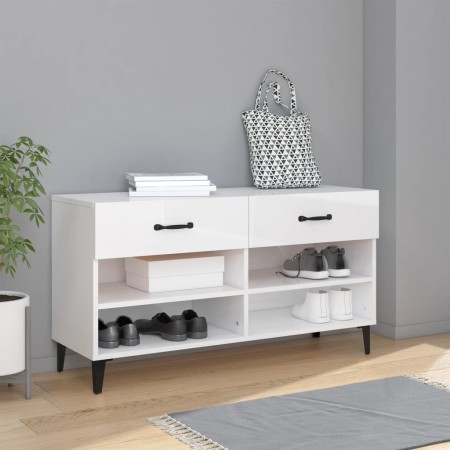 Mueble zapatero madera contrachapada blanco brillo 102x35x55 cm en Zapateros y organizadores de calzado | Comprar online en Foru