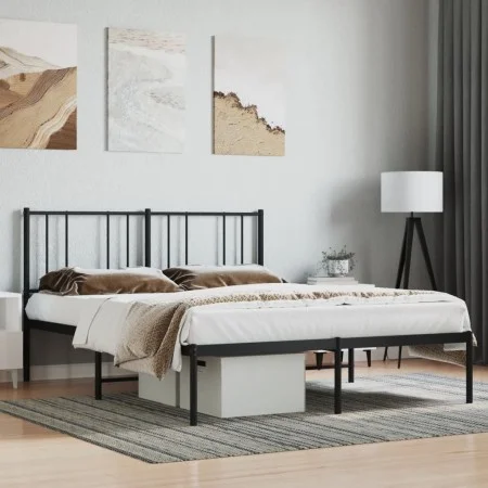 Estructura de cama con cabecero metal negro 140x200 cm de vidaXL, Camas y somieres - Ref: Foro24-352481, Precio: 96,65 €, Des...