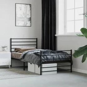 Bed frame with headboard and black metal footboard 100x200cm by vidaXL, Beds and slatted bases - Ref: Foro24-352332, Price: 8...