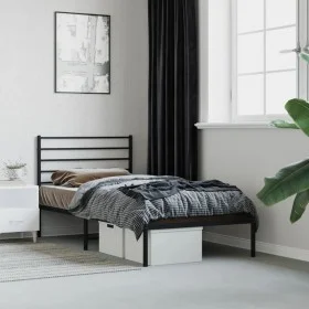 Bed frame with black metal headboard 90x200 cm by vidaXL, Beds and slatted bases - Ref: Foro24-352312, Price: 62,47 €, Discou...
